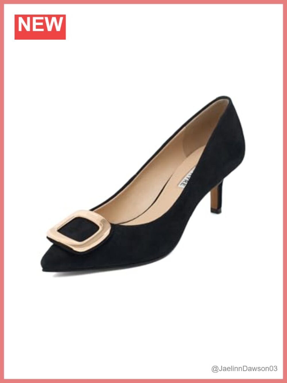 Genuine Leather Kitten Heel Pumps 2 Inch Pointed Toe with Metal Buckle Office
